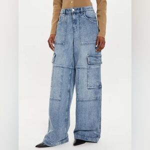 Michael Kors High Waist Light Blue Wide Leg Cargo Jeans Size 8